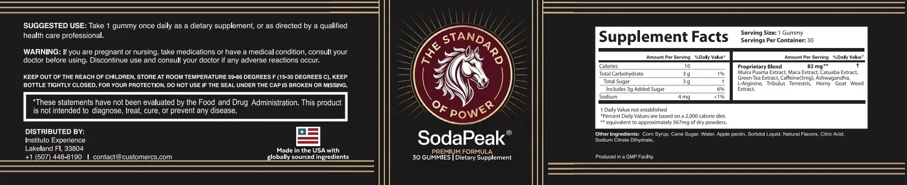 SodaPeak bottle label: suggested use, warnings and Supplement Facts